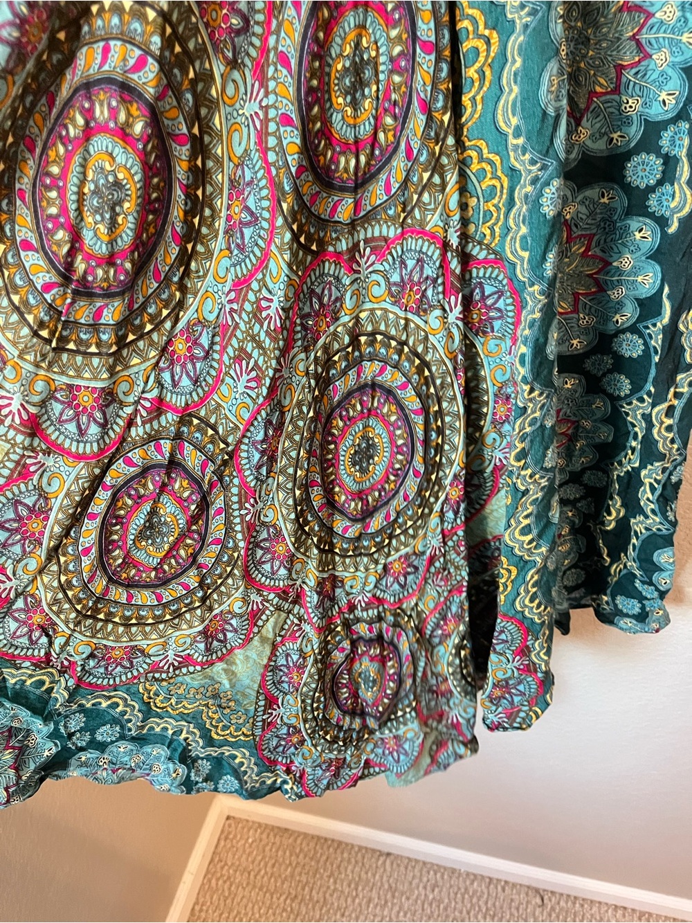 Jane Josef XS Boho Strapless Maxi Dress Teal Paisley Mandala Festival - Picture 7 of 10